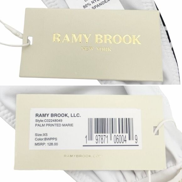 NET Ramy Brook Marie Bikini Top Size XS Black White Palm Print Halter Swim $128 - Picture 9 of 13